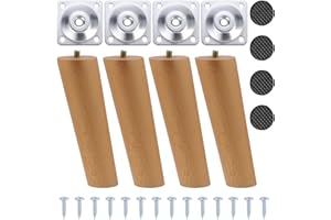 MOENDERGO 4 Piezas Patas para Muebles Madera, 15cm Patas Cónicas Inclinadas con Placa de Montaje y Tornillos, Patas de Madera para Sofá TV Armario Cama Mesa de Comedor