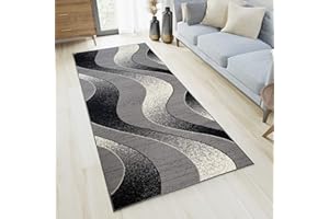TAPISO Tappeto Passatoia DREAM Camera Corridoio Salotto Moderno Cucina Grigio Motivo Ondato Astratto 70 x 150 cm