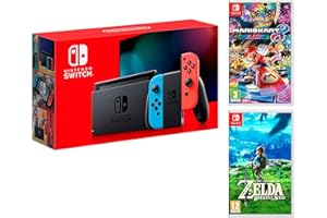 Nintendo Switch console Rouge/Bleu Néon 32Go [Nouveau modèle]+ Mario Kart 8 Deluxe + Zelda: Breath of the Wild