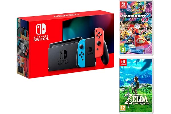 Nintendo Switch console Rouge/Bleu Néon 32Go [Nouveau modèle]+ Mario Kart 8 Deluxe + Zelda: Breath of the Wild