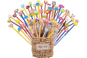 DOSOLSOLLASOL 40 pezzi Matite per Bambini Matite per Cartoni Animati con Gomma + 2 Piccoli Temperamatite Regali per Feste Compleanno Giornata dei Premi Scolastici Natale