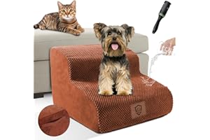 ZVONEMA Escalier pour Chien, Rampe pour Chien en Mousse Haute Densité, Escalier Chiens 2 Marches avec Fond Antidérapant, Escalier pour Chat pour Canapé Lit – Envoyer Rouleau adhesif Vetement