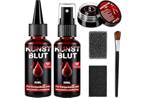 Halloween Fake Blood Set - Fejkblod för Halloween Smink Makeup | 50ml Fejkblod Spray, 50ml Bloddroppar, 50g Blodgel, Tvättbar Halloween Fejkblod för SFX Smink Zombier Vampyr Cosplay Fester