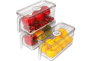 Bewahly pudełko do przechowywania lodówki zestaw 3 sztuk, pudełko do przechowywania lodówki z pokrywką i uchwytem, taca do przechowywania lodówki na owoce i warzywa, możliwość układania w stosy