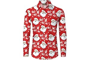 Mainfini Herren Weihnachtshemd Ugly Shirt Weihnachtskostüm Bad Taste Lustig Weihnachtliche Motive Top Langarm S-XXL
