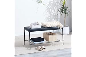 paonne Faux Leather Bench for Dining Table, PU Leather Dining Bench, Tufted Entryway Bench, Living Room Upholstered Bench with Padded Seat with Metal Legs (1, Black)