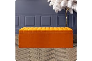 R&M FURNISHERS 120cm Wide Velvet Ottoman Storage Box - Lined Striped Storage Ottoman - Plush Velvet Upholstered Blanket Box - Velvet End Table - End of Bed Bench - Shoe Storage Bench - Entry hallway Bench