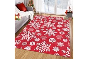 LuxFocus Tappeto rosso per soggiorno, camera da letto, antiscivolo, decorazione natalizia per la casa, morbido, lavabile in lavatrice, stile bohémien, con fiocchi di neve, 120 x 170 cm, colore: rosso
