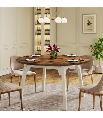Table à Manger Ronde Tribesigns 80 Cm - Pour 2 à 4 Personnes - Pied Octogonal Stable, Plateau MDF - Idéale Salle à Manger, Cuisine, Salon