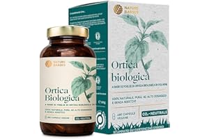 NATURE BASICS Ortica biologica - 180 capsule ad alto dosaggio / 900 mg di polvere di foglie di ortica biologica pura e di alta qualità per dose giornaliera/vegana, certificata e sostenibile in barattolo