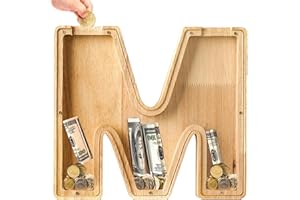 Bemaystar Wooden Letter Piggy Bank for Kids, Money Box for Kids, Lovely Alphabet Initial Letters Piggy Banks for Kids Boys Girls, Coin Bank, Birthday Gift for Kids