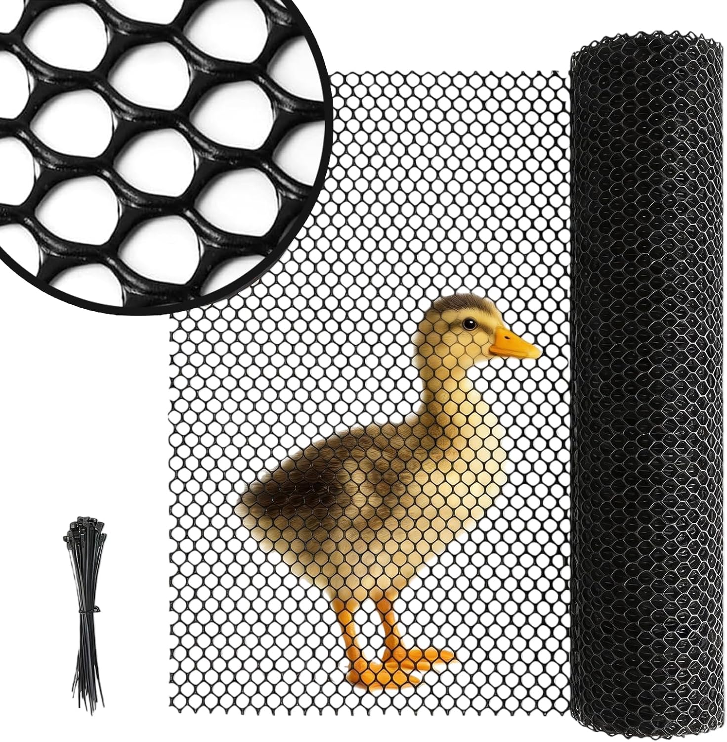 Msymsyu 6Mx40CM Valla de Jardín de Malla Negra de Alambre para Pollos de Plástico Alambre para Conejos 1er Alambre para Voladera Valla para Gatos con 30 Piezas de Abrazaderas de Cable Malla para Topos