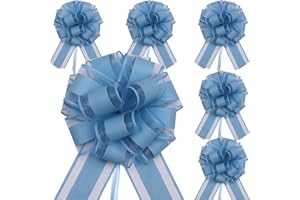 RONGZUBAT 6 Pieces 17 cm Large Pull Bows Blue Gift Bows with Ribbon Decorative Bows for Decorating Gifts, Bags & Wedding Decoration Ideal for Birthday, Christmas, Valentine's Day