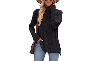 Famulily Turtleneck Jumpers for Women, Oversized Fall Winter Long Sleeve Sweaters Side Splits Tunic Tops