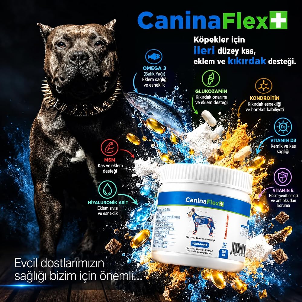 CANINA FLEX Collagen Glukozamin 400 gr Köpek Gelişimi İçin Yeni Nesil Multivitamin, Köpek Takviyesi - Yeni Nesil Kemik, Kas ve Eklem Destekleyicisi