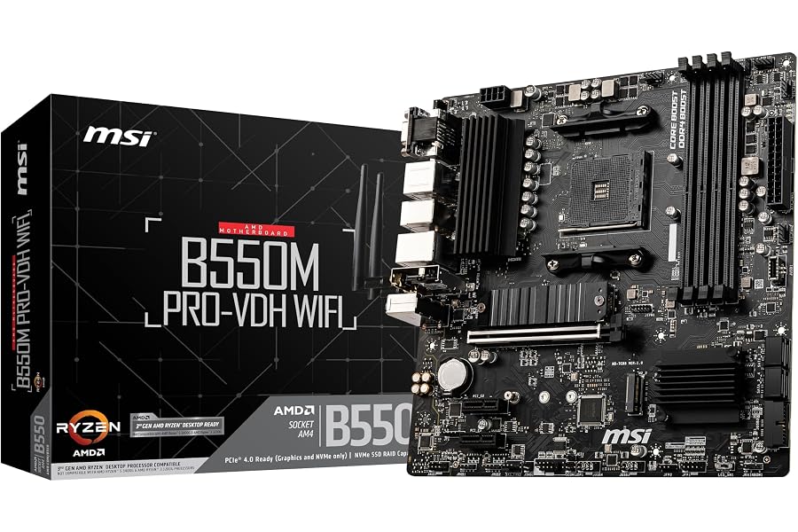 Amazon listing image: MSI MB5033 B550M PRO-VDH WiFi Ryzen 5000 Series (AM4) Compatible, M.2 Heatsink, Wi-Fi…
