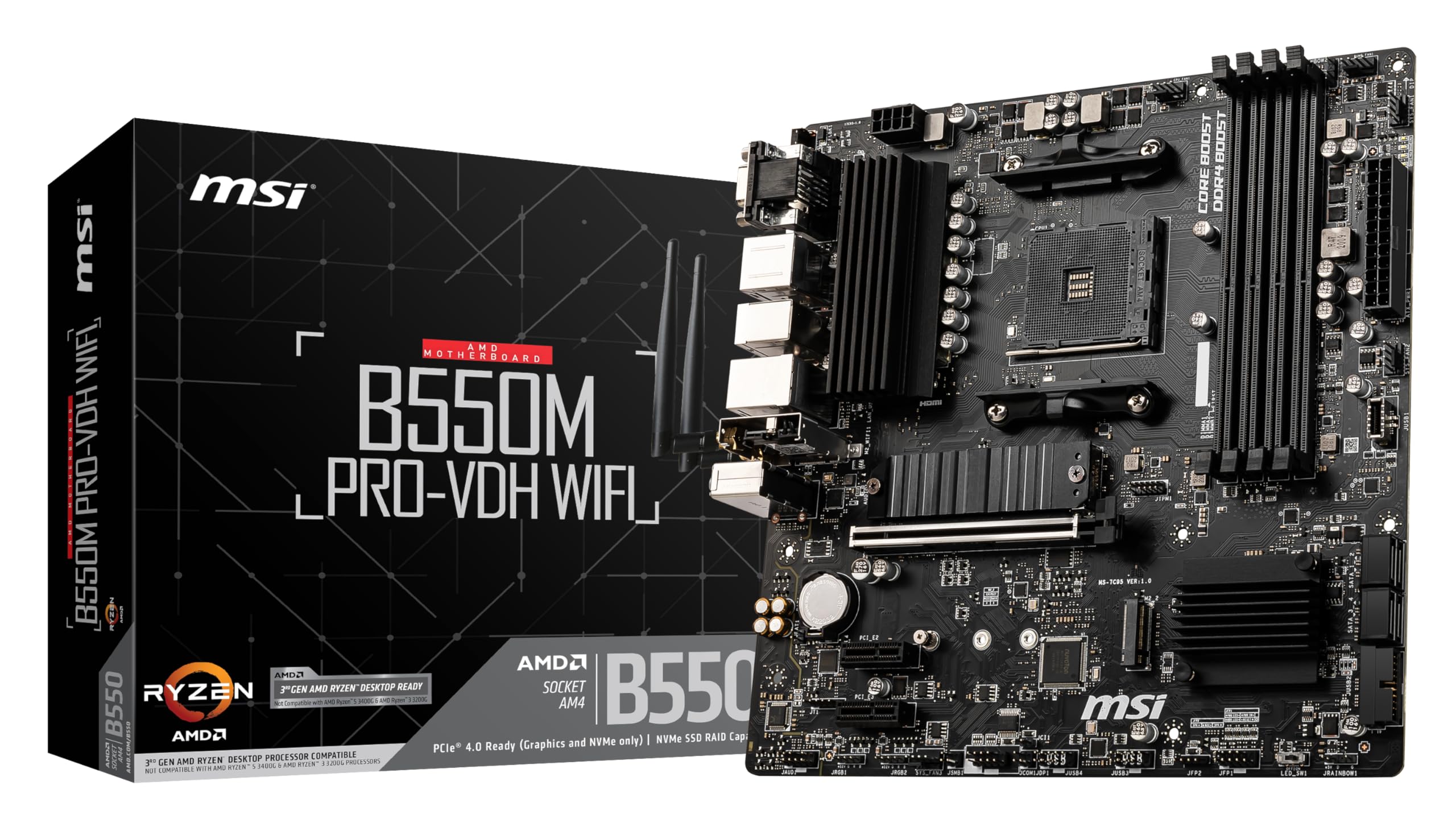 MSI B550M Pro-Vdh WiFi Ddr4, M.2, USB 3.2 Gen 1, Front Type-C, Wi-Fi, Hdmi, Micro ATX Gaming Motherboard AMD Ryzen 5000 Series Desktop Processors