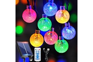 RJEDL Luces Solares Led Exterior Jardin, 12M 60LED Guirnaldas Luces Exterior Solar Impermeable Con 8 Modos, Control De Tiempo Y Función De Memoria, Luces Solares Exterior Para Jardín, Terraza, Balcón