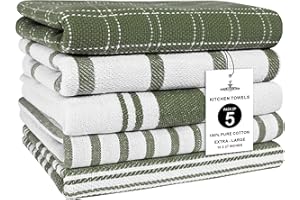Trade Fountain Tea Towels - Pack of 5 Tea Towels for Kitchen Accessories - 50 X 70 CM Kitchen Towels - Extra Absorbent Dish Cloth - 100% Pure Cotton (OLIVE)