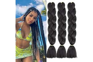 Xtrend 3 Packs 24 Inch Natural Black Jumbo Braiding Hair for Twist Box Bradis Hair Kanekalon Braiding Hair High Temperature Synthetic Braiding Hair for Women(3 Packs, 1B#)…