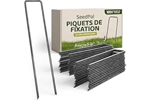 SeedPal Sardines de Fixation en Acier (100 Pièces) - Agrafes de Fixation pour Toile de Paillage, Grillage et Filet - Piquets de Jardin - 150 mm Long, 25 mm Large, Ø 2.7 mm