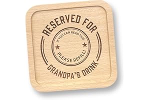 TREETOP GIFTS Gift Idea for Grandpa Who Wants Nothing - Reserved for Grandpa’s Drink Solid Beech Engraved Wooden Coaster – Birthday/Christmas/Father’s Day Present from Grandchildren