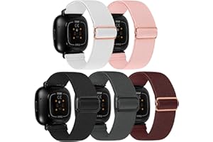 LHXYUO Solo Loop Lot de 5 bracelets de sport de rechange en nylon élastique tressé - Compatibles avec les montres Fitbit Versa 3/Sense pour homme et femme - Réglables - Taille S et L