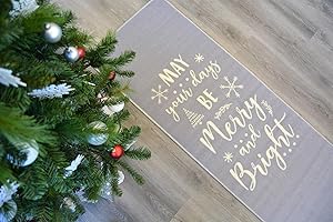 Modern Style Rugs - Christmas Rug. Silver, Christmas ‘May Your Days Be Merry And Bright’ Rug Runner. Christmas Decorations, Hallway, Kitchen, Living Room Rug. 057x150cm.