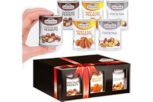 TROPGO Salysol Snacks Nuts Chocolate Peanuts, Honey Peanuts, Spicy Cocktail 6 x 50g Cans - Chocolate Gift Box - Delicious Pure Natural Nuts - Thoughtful Gift Sets for Men and Women
