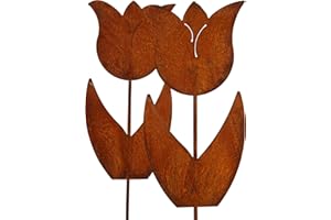 Bornhöft - Set di 2 spine da giardino a forma di fiore, in metallo arrugginito, decorazione da giardino a forma di tulipano arrugginito