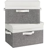 GRANNY SAYS Storage Boxes with Lids, 40 x 26 x 10 cm, White and Grey | Pack of 2 Storage Boxes Clothes for Shelves, Fabric Bo