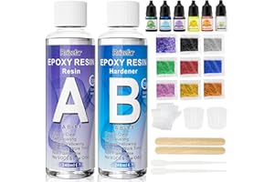 Roizefar Epoxidharz Set Anfänger 480ml, Glasklar Kunstharz Gießen Epoxy Resin Gießharz Mit Epoxidharz Farbe, Glitzer, Gießharz Starter Kit für Kunst, Handwerk, Schmuckherstellung