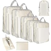8 Pieces Suitcase Organizer, Beige Suitcase Organizer Bags, Waterproof ICubes for Travel, Suitcase Organizer with Bags for Cl