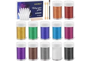 LUCPICT 12 Farben Glitzerpulver Set, Feiner Glitzerpuder für Epoxidharz, Bastel Glitzer Glitter Bunte für Harz Tumbler, Nagelkunst, Make-up, Körper, Karten, Papier, Schleim, Festival-Dekoration