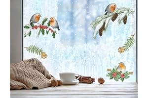 QUOTEMYWALL Quote My Wall Christmas Window Sticker Trees - Snowy Decorations for Home Shop Windows for Kids, Children's Festive Holiday Art Removable (Robin Branch Christmas Window Stickers)