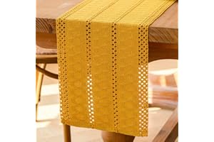 Jayusaror Runner Tavola Giallo Boho Rustico Macramè Cotone e Lino Piccolo e Stretto Tovaglia Lavabile Bohémien Moderno Runner da Tavolo Table Decoration per Matrimoni Cucina Sala da Pranzo 30x140 cm