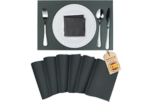 Mondiroso. Pack de 6 Manteles Individuales Mesa Lavables. Salvamanteles Individuales Antideslizantes Mantel Individual para Mesa de Comedor y Cocina. (6, Gris Oscuro Antracita)