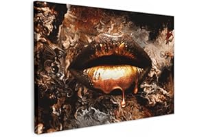 MuchoWow© Wandbilder 90x60 cm Schlafzimmer Home Goldene Deko Wohnung Bild Wohnzimmer Fotoleinwand Wand Bilder Leinwand Wall Decor Wanddeko Gold - Lippen - Kunst Druck