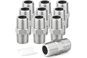 TAISHER 10PCS 304 Nouveau raccord hexagonal en acier inoxydable, 1/4" BSP mâle x 1/4" BSP mâle, adaptateur pour tuyaux