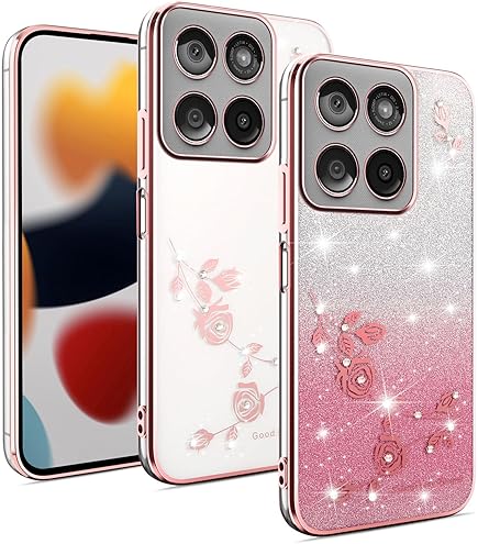 Glitzer-Hülle Für Motorola Edge 50 Pro 5G – Mit Blumen-Ringständer, Diamantbesetzt & Stoßfest, Ultra-dünn In Rosa