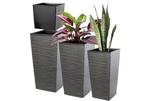 ‎KADAX KADAX 3er Set Pflanzkübel mit Innentopf 36/46,5/57,5 cm Höhe, Grafit – wetterfeste & robuste Blumenkübel aus Kunststoff, Blumentöpfe für Innen- & Außenbereich