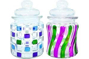 LG Luxury & Grace Set 2 Saleros de Cristal 0,28 L (12,5x8 cm). Botes de Cocina para Sal y Especias. Tarros Decorativos Pintados a Mano. Saleros de Cocina con Tapa. Diseño Vintage y Apertura Fácil.