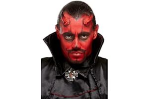 SMIFFY'S Smiffys Maquillaje Smiffys FX, kit de diablo, Aqua, Rojo y negro, pintura facial, cuernos, esponja y aplicador