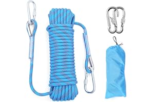 dogmoon Professional Climbing Rope, 10mmx10m Rappelling Abseiling Rope, Static Climbing Rope With Two Carabiners, Multifunctional Cord Safety Rope Climbing Rope for Escape Camping Hiking