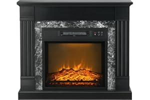 HOMCOM Chimenea Eléctrica 1800W Chimenea Decorativa con Efecto de Llama Mando a Distancia Temporizador Termostato Protección contra Sobrecalentamiento para Sala 30 m² Negro