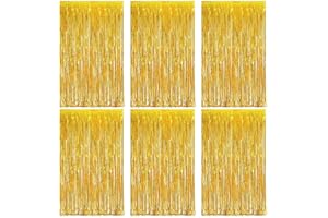 O-Kinee Tende Metalliche Tinsel Oro,Foil Tenda Compleanno Scintillante,6pz Tende Frangia sullo Sfondo,Shimmer Orpelli,Orpello Lamina Frange,Foil Tenda Metallici Feste Festoni(1m*2m)