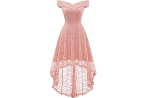 HomRain Women's Wedding Floral Lace Off Shoulder Hi-Low Vintage Cocktail Formal Swing Dress