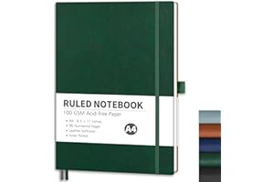 ‎RETTACY RETTACY Notizbuch Liniert A4, Leichtes Journal Tagebuch mit 96 nummerierten Seiten,100gsm Notizbücher, Innentasche, Softcover für Büro Schule Arbeit Frauen Männer, 21.5 x 27.9cm - Dunkelgrün