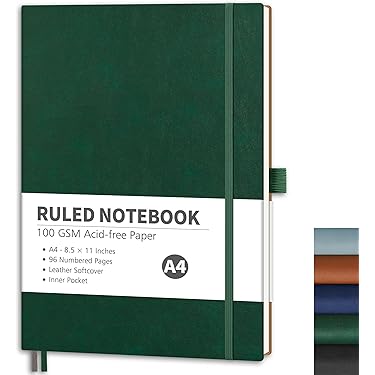 HOMEBOBO Journals For Writing, A5 Leather Ruled Notebook With 400 Pages, 100 Gms College Ruled Journal With Thick Paper, Hardcover With Inner Pocket & Pen Holder, Black