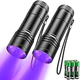 UV Torch Pack of 2 Mini UV Black Light Torch with 12 LEDs, Ultraviolet Light with 395 nm for Geocaching, Pet Urine Detectors,